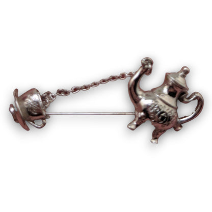 Avon Vintage Whimsical Silver Tone Teapot Teacup Stick Pin 2 Inch