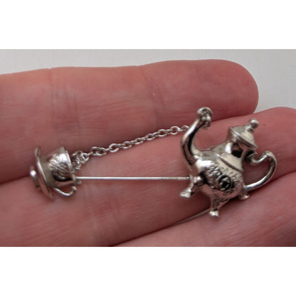 Avon Vintage Whimsical Silver Tone Teapot Teacup Stick Pin 2 Inch