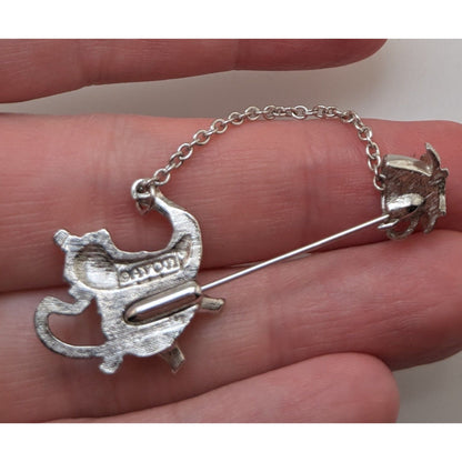 Avon Vintage Whimsical Silver Tone Teapot Teacup Stick Pin 2 Inch