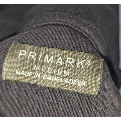 Primark Mens Medium Striped Zip Polo Shirt Black Beige Purple Short Sleeve