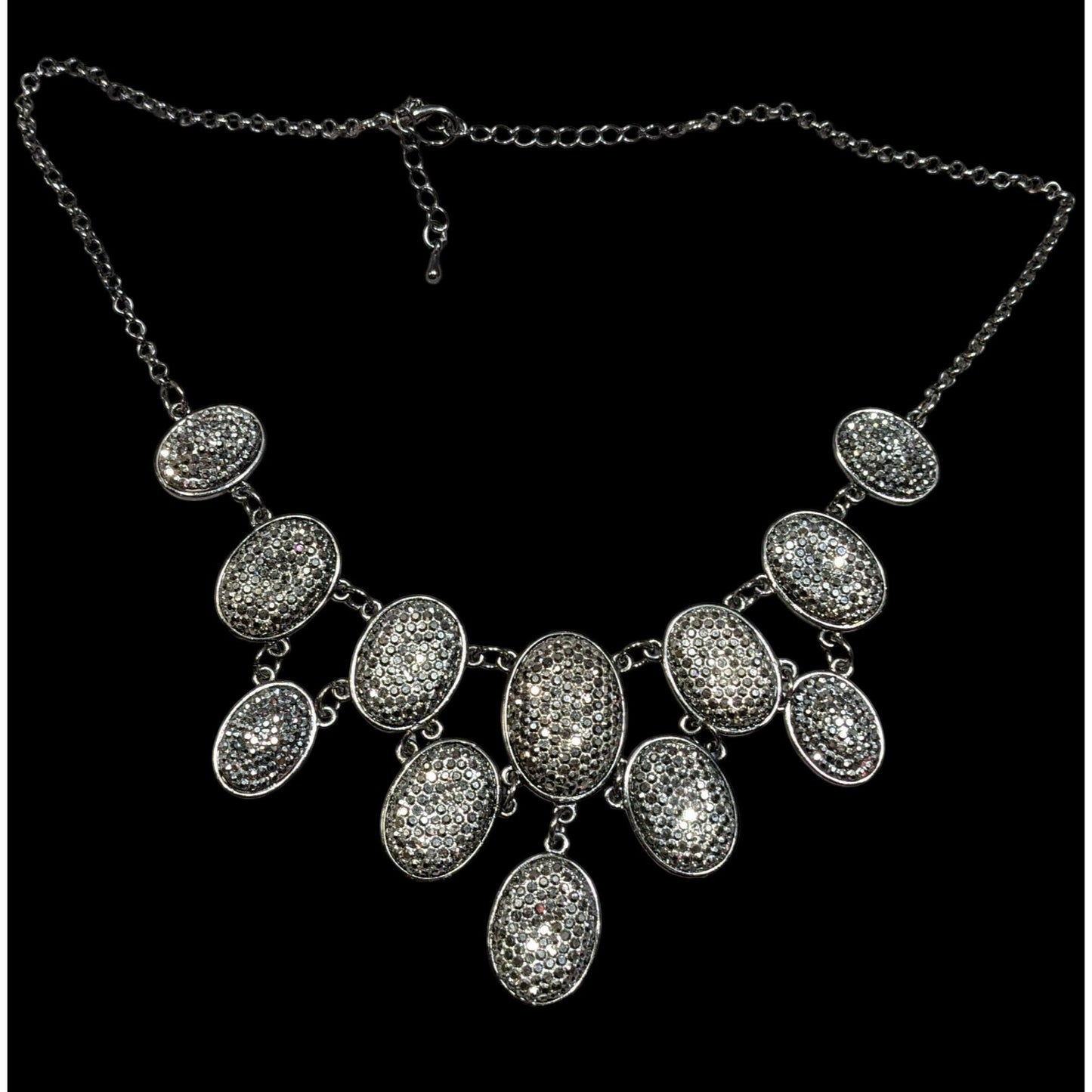 Glam Goth Sparkly Pave Silver Tone Rhinestone Bib Necklace