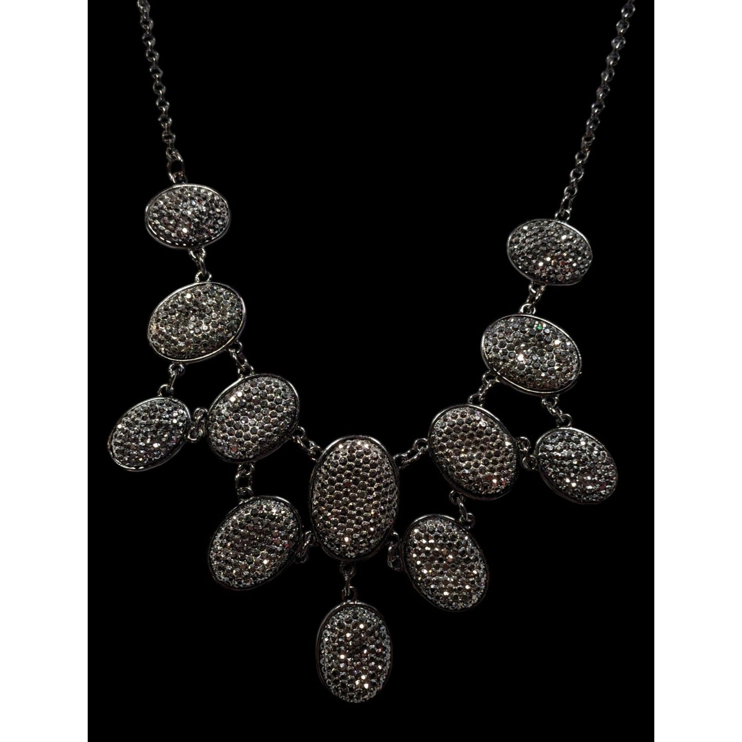 Glam Goth Sparkly Pave Silver Tone Rhinestone Bib Necklace