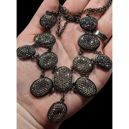 Glam Goth Sparkly Pave Silver Tone Rhinestone Bib Necklace