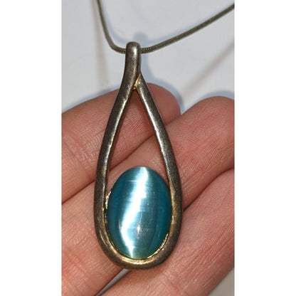 Whimsical Teardrop Pendant Necklace With Blue Cat Eye Stone