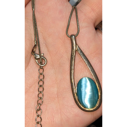 Whimsical Teardrop Pendant Necklace With Blue Cat Eye Stone