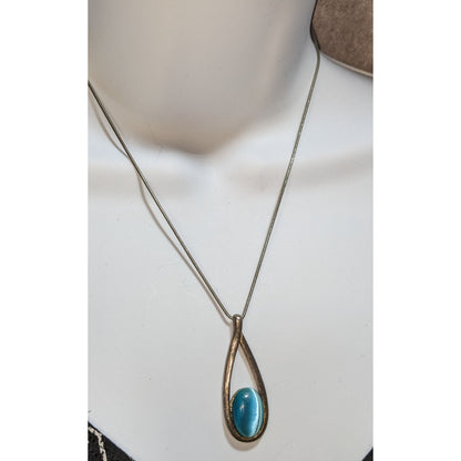 Whimsical Teardrop Pendant Necklace With Blue Cat Eye Stone