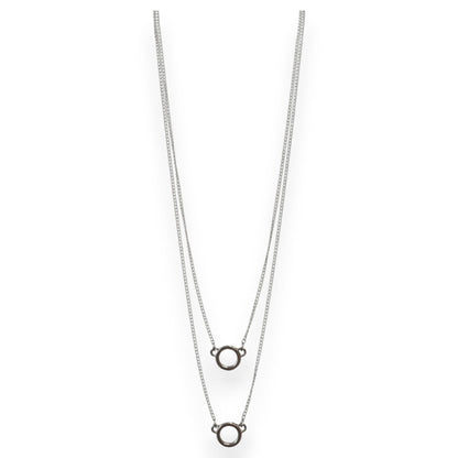 Minimalist Industrial Silver Tone Layered Circle Necklace 26 Inch
