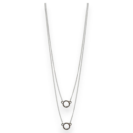 Minimalist Industrial Silver Tone Layered Circle Necklace 26 Inch