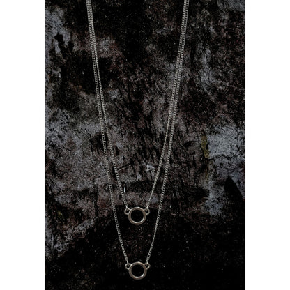Minimalist Industrial Silver Tone Layered Circle Necklace 26 Inch