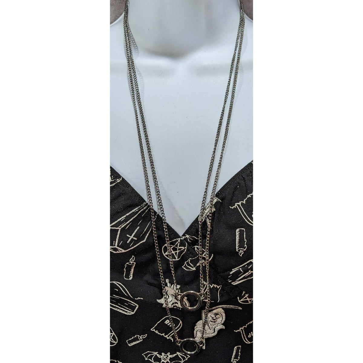 Minimalist Industrial Silver Tone Layered Circle Necklace 26 Inch