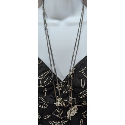 Minimalist Industrial Silver Tone Layered Circle Necklace 26 Inch