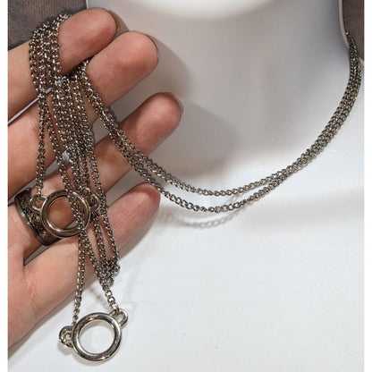 Minimalist Industrial Silver Tone Layered Circle Necklace 26 Inch