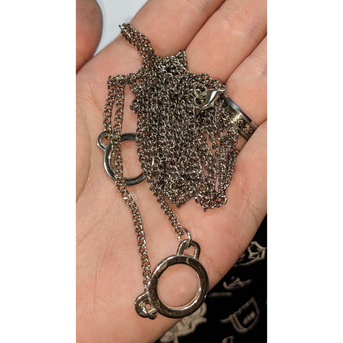 Minimalist Industrial Silver Tone Layered Circle Necklace 26 Inch