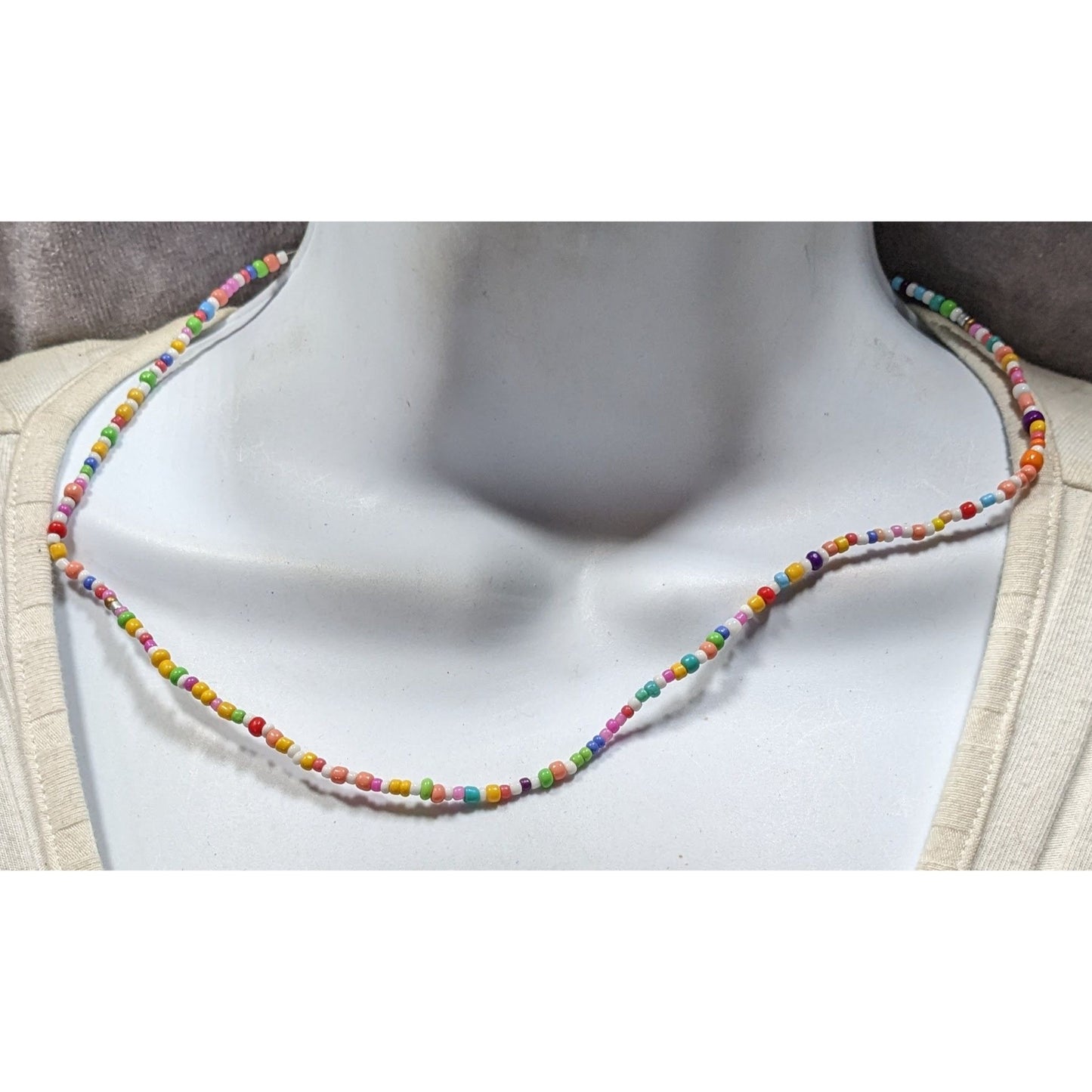 Rainbow Multicolor Beaded Necklace With Lobster Clasp