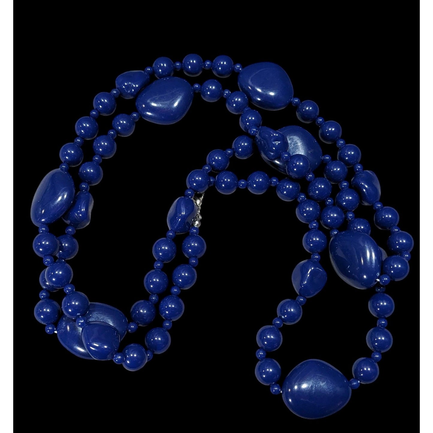 Chunky Retro Dark Blue Beaded Opera Necklace