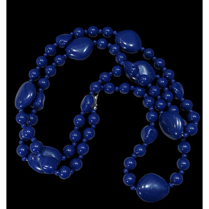 Chunky Retro Dark Blue Beaded Opera Necklace
