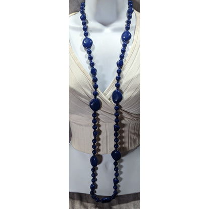Chunky Retro Dark Blue Beaded Opera Necklace