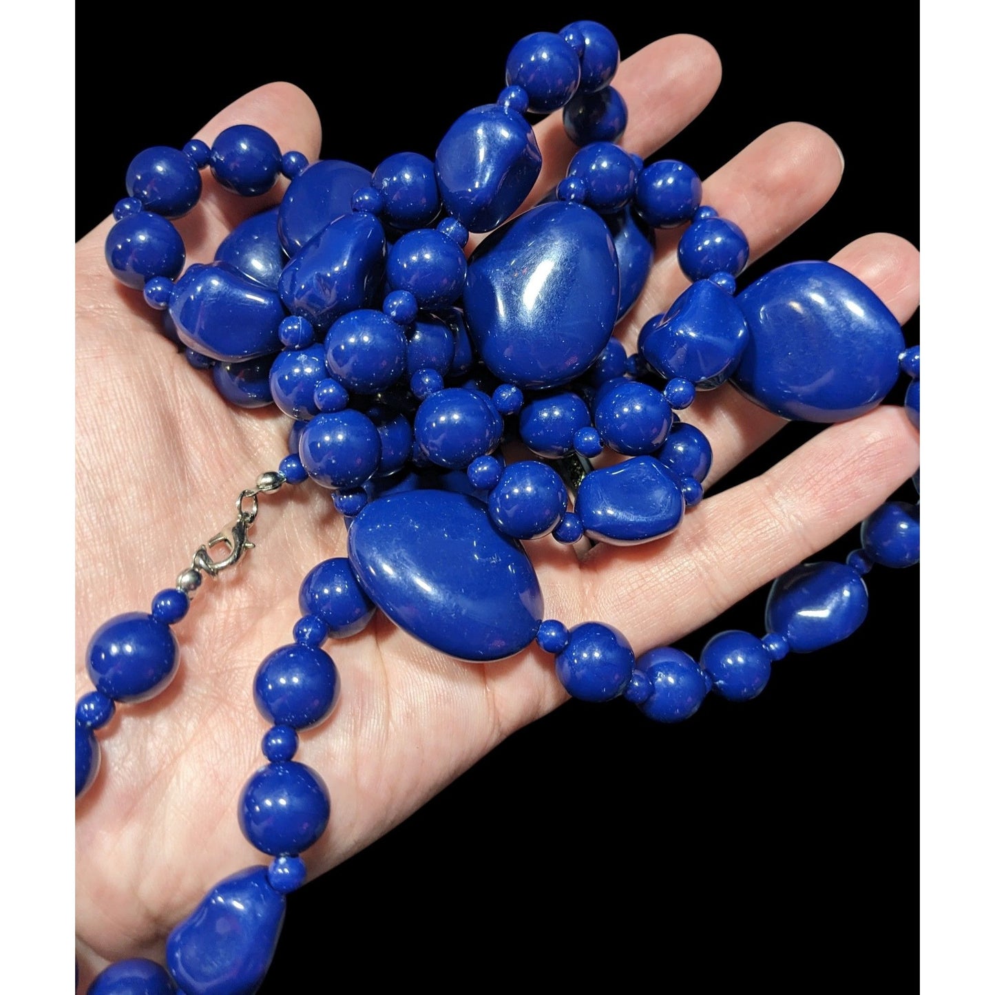 Chunky Retro Dark Blue Beaded Opera Necklace