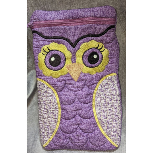 Purple Owl Quilted Zipper Pencil Case