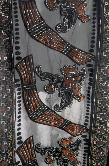 Vintage Glitter Burnt Velvet Floral Scarf With Fringe Elegant Sheer Black & Orange Accents