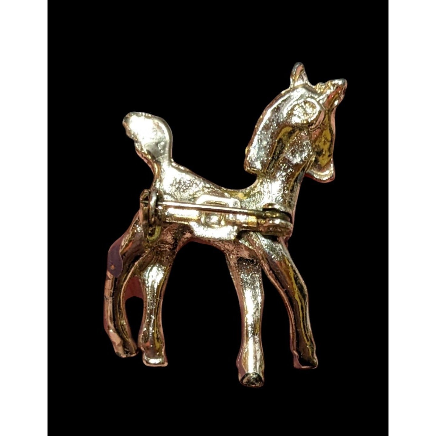 Vintage Horse Foal Brown Enamel Rhinestone Brooch