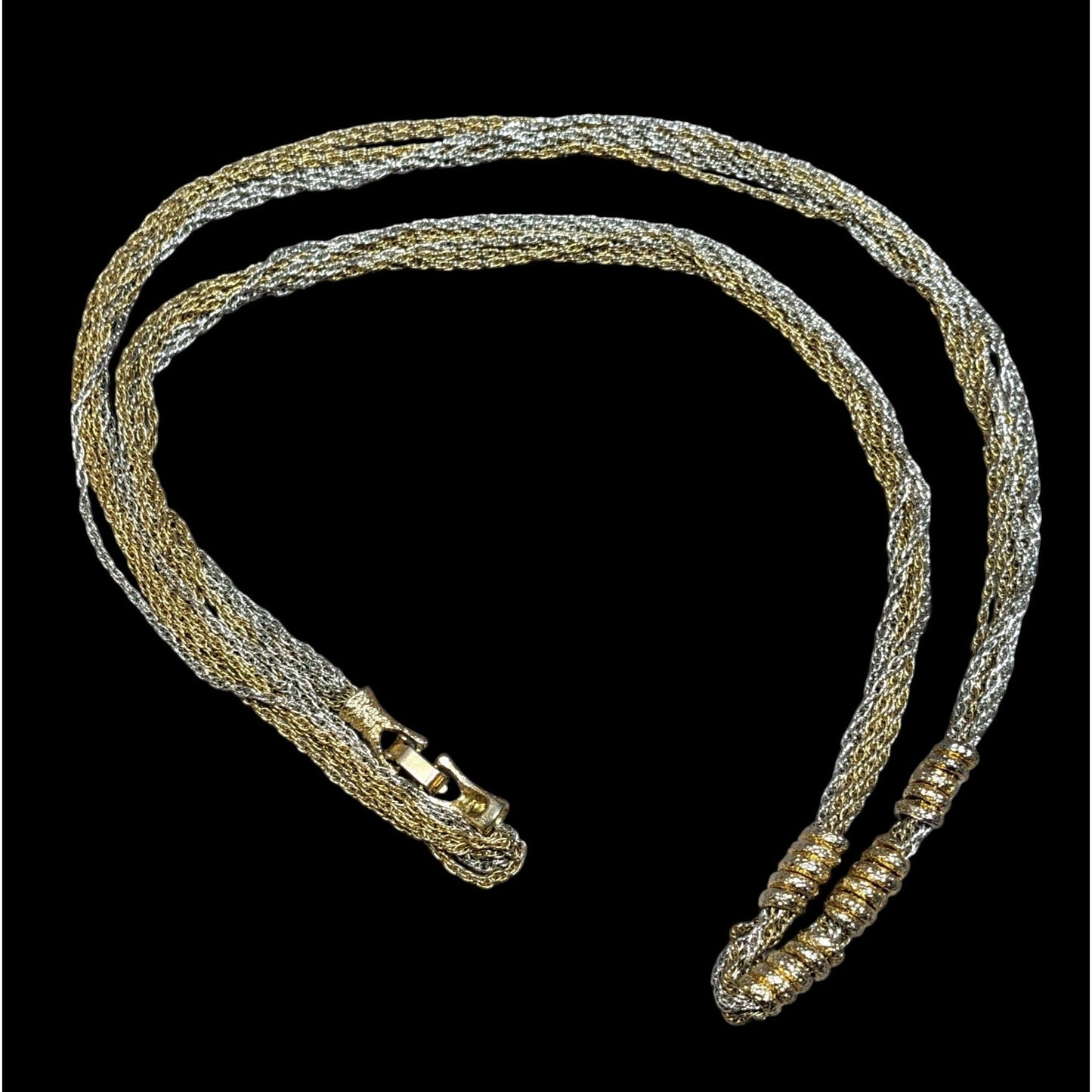 Vintage Brutalist Chain And Coil Beaded Silver And Gold Tone Necklace