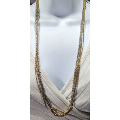 Vintage Brutalist Chain And Coil Beaded Silver And Gold Tone Necklace