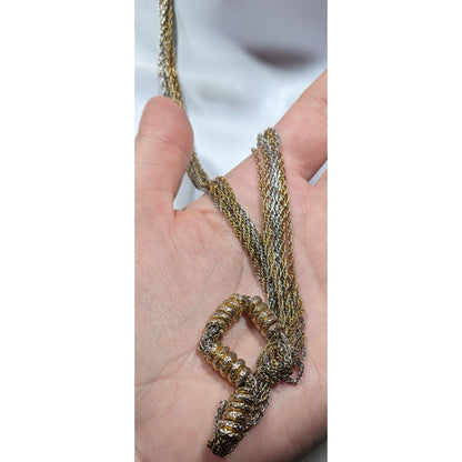 Vintage Brutalist Chain And Coil Beaded Silver And Gold Tone Necklace