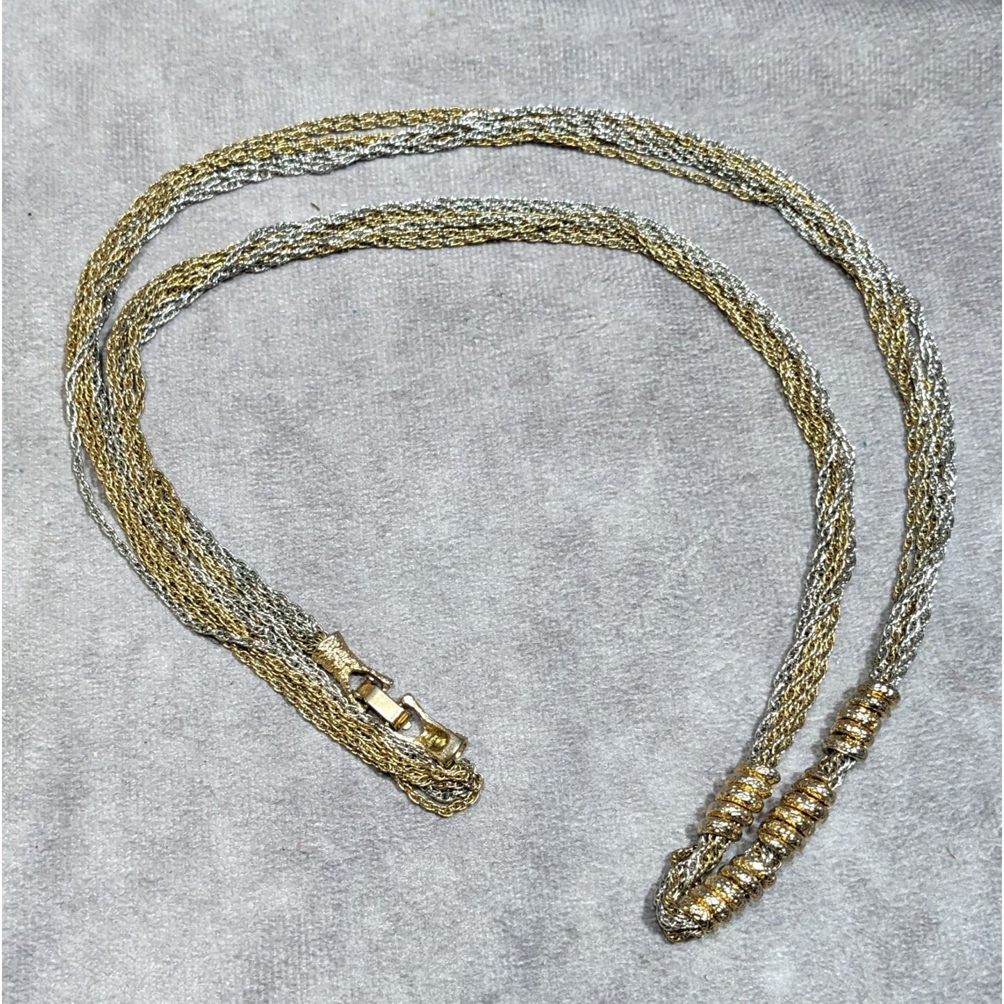 Vintage Brutalist Chain And Coil Beaded Silver And Gold Tone Necklace