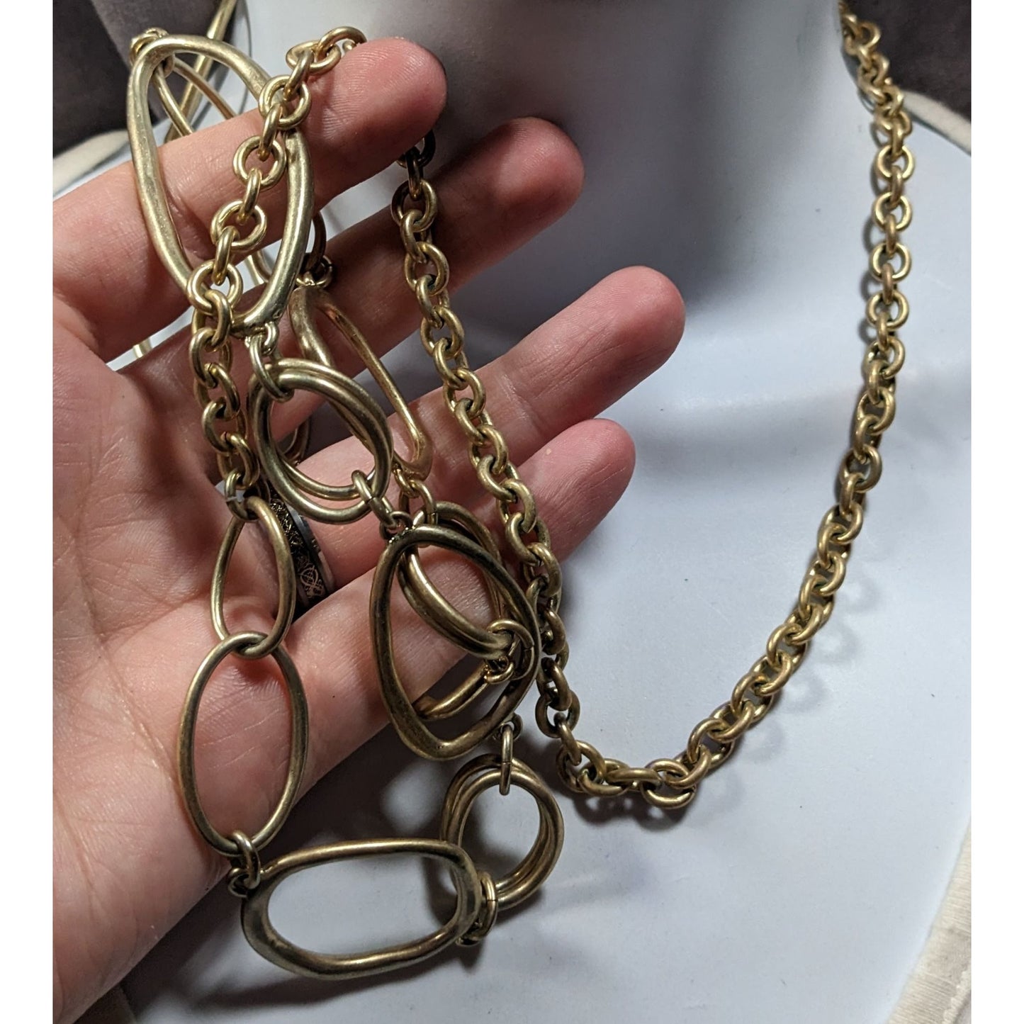 Premier Designs Asymmetrical Gold Tone Abstract Link Necklace
