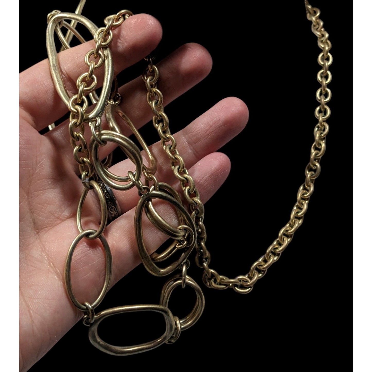 Premier Designs Asymmetrical Gold Tone Abstract Link Necklace