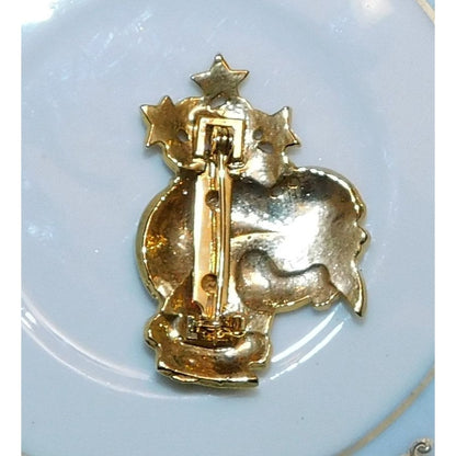 Retro Santa Brooch Pink And Green With Rhinestones