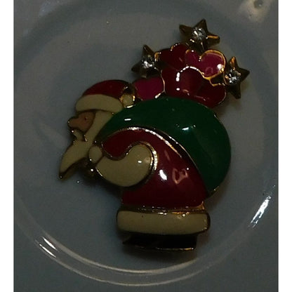Retro Santa Brooch Pink And Green With Rhinestones