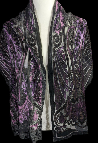 Vintage Gothic Burnt Velvet Paisley Scarf Wrap