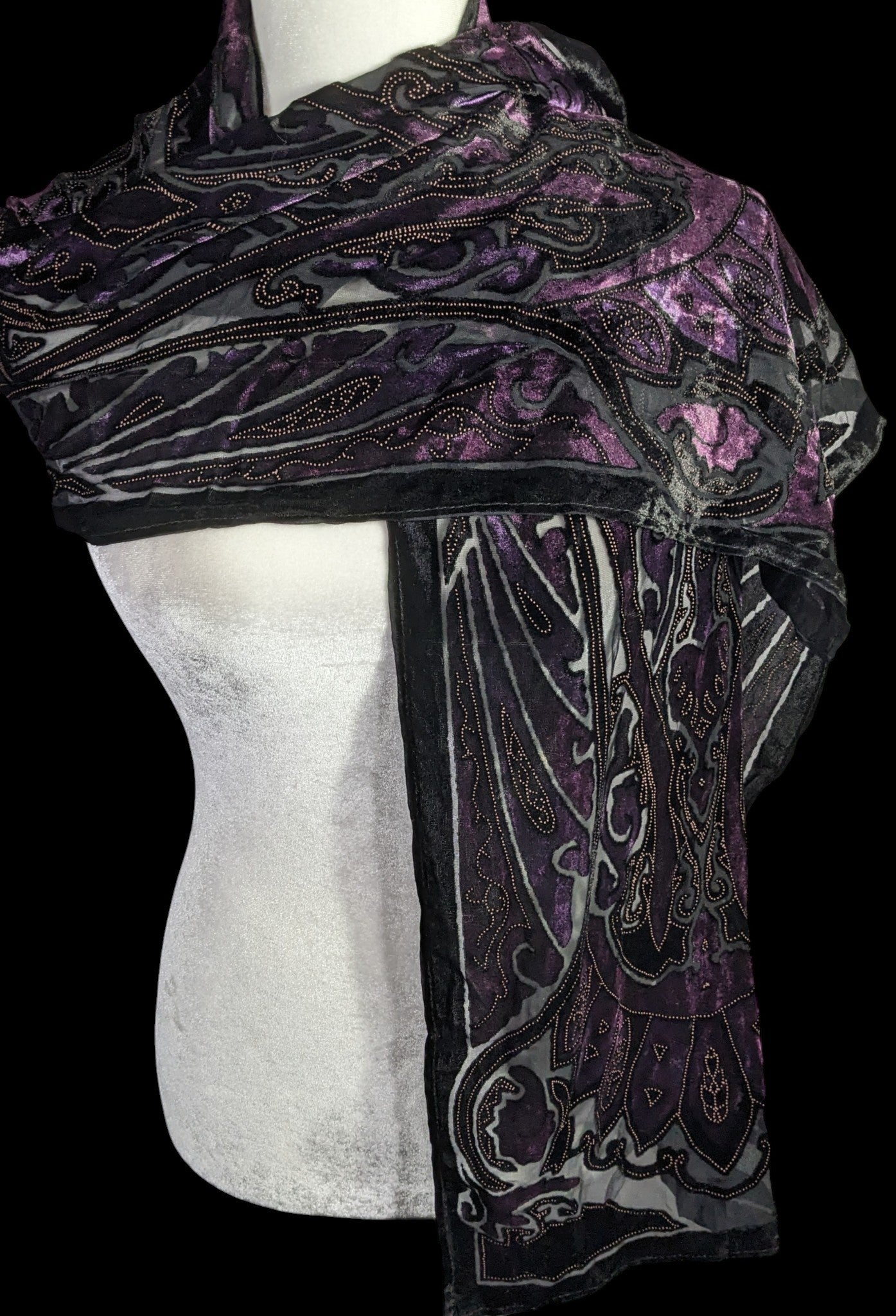 Vintage Gothic Burnt Velvet Paisley Scarf Wrap