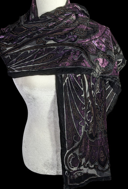 Vintage Gothic Burnt Velvet Paisley Scarf Wrap