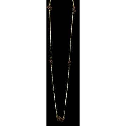 Vintage Cream Beaded Necklace With Faux Walnut Beaded And Gold-Tone Accents