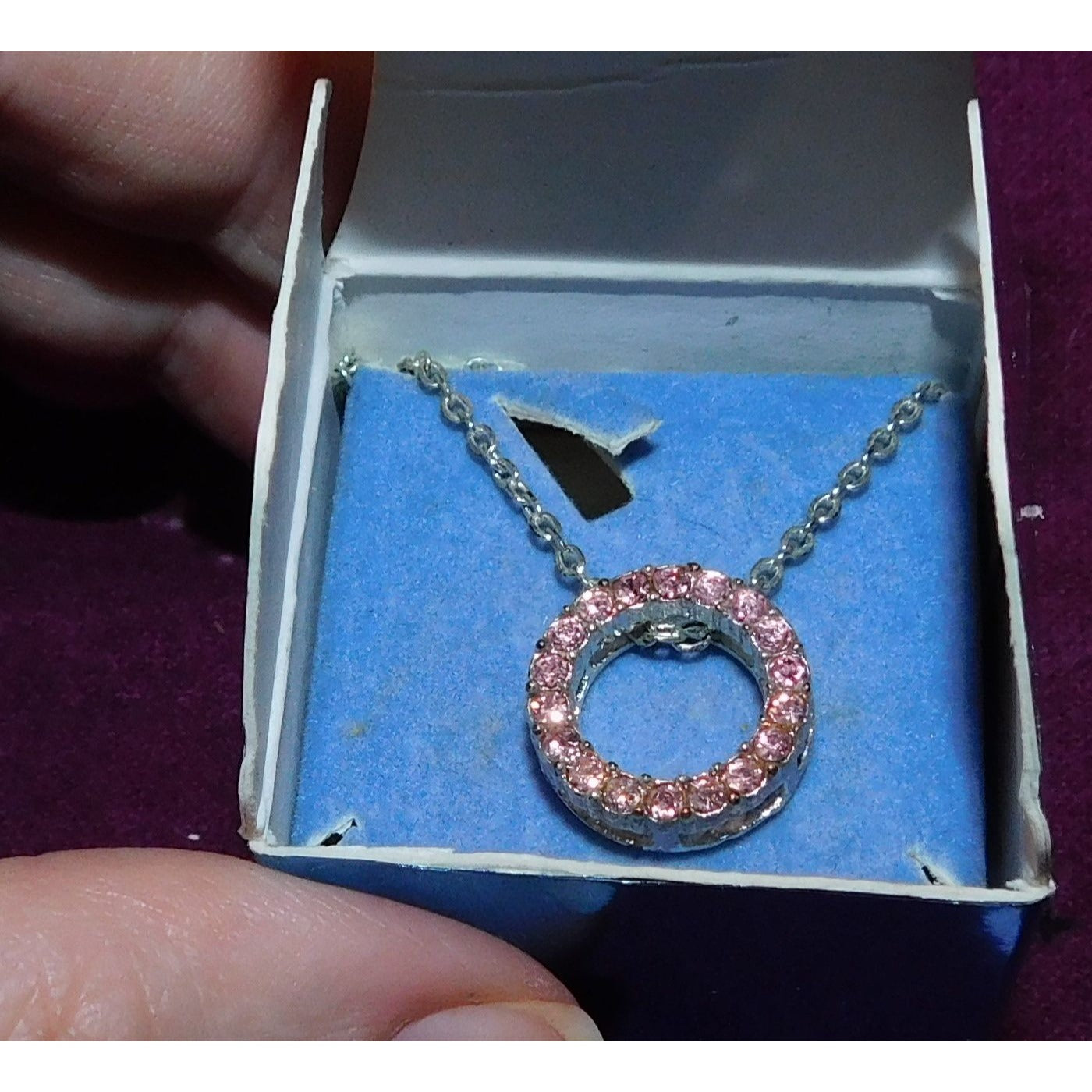 Avon Light Rose Sparkling Rhinestone Circle Necklace