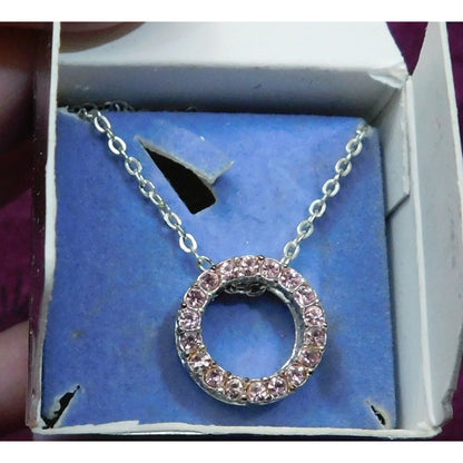 Avon Light Rose Sparkling Rhinestone Circle Necklace