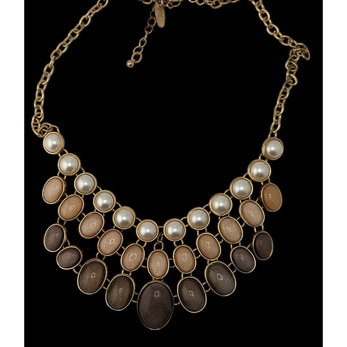 Glam Vintage New York & Co Neutral Shimmer Pearl Bib Statement Necklace