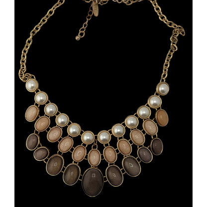 Glam Vintage New York & Co Neutral Shimmer Pearl Bib Statement Necklace