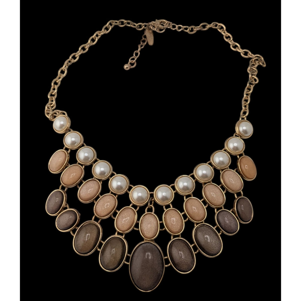 Glam Vintage New York & Co Neutral Shimmer Pearl Bib Statement Necklace