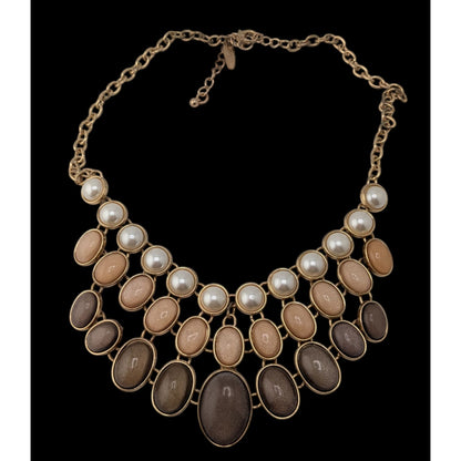 Glam Vintage New York & Co Neutral Shimmer Pearl Bib Statement Necklace