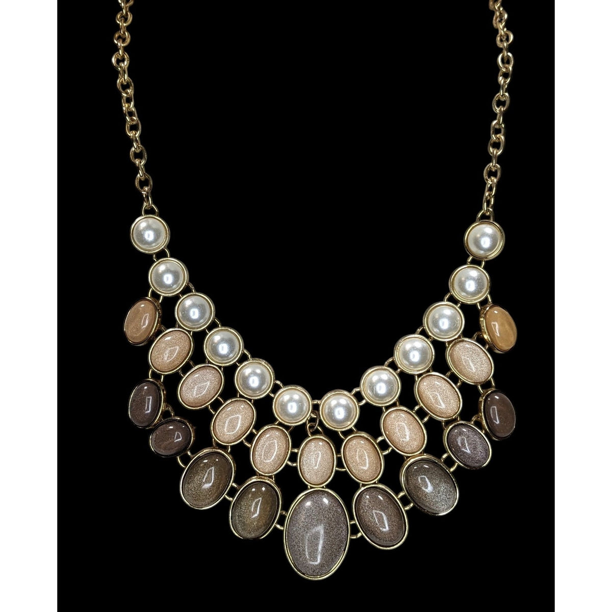 Glam Vintage New York & Co Neutral Shimmer Pearl Bib Statement Necklace