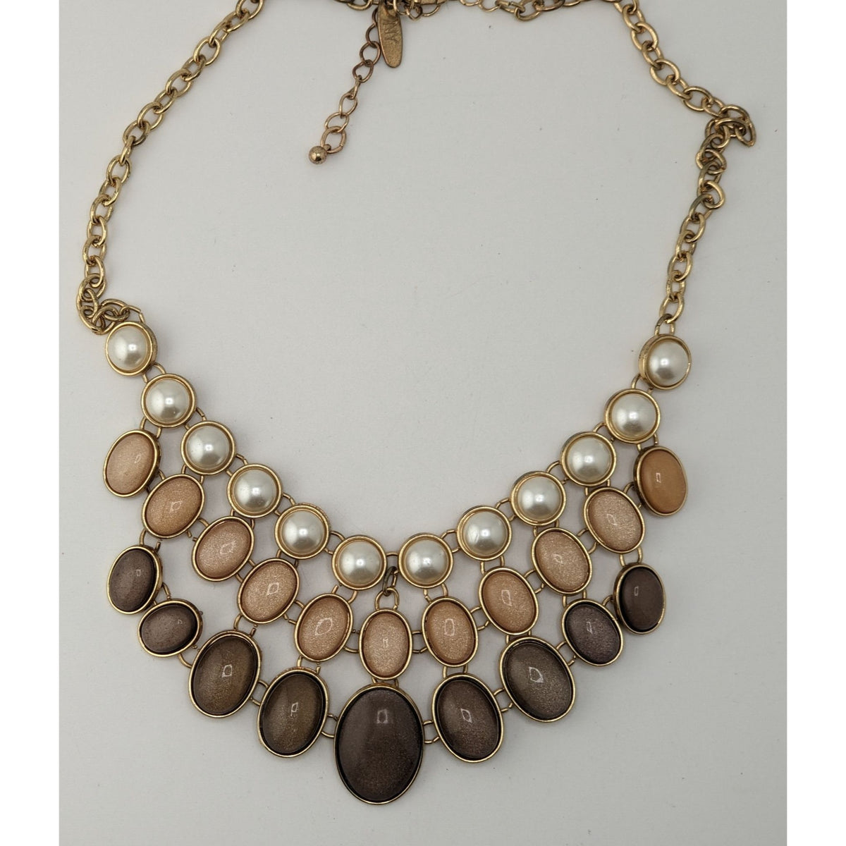Glam Vintage New York & Co Neutral Shimmer Pearl Bib Statement Necklace