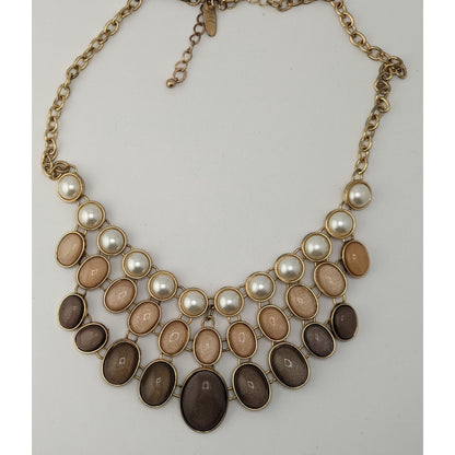 Glam Vintage New York & Co Neutral Shimmer Pearl Bib Statement Necklace