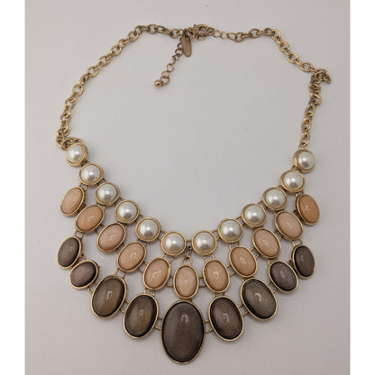 Glam Vintage New York & Co Neutral Shimmer Pearl Bib Statement Necklace