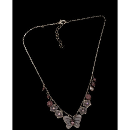 Fairycore Purple Butterfly And Floral Charm Necklace With Beaded Accents