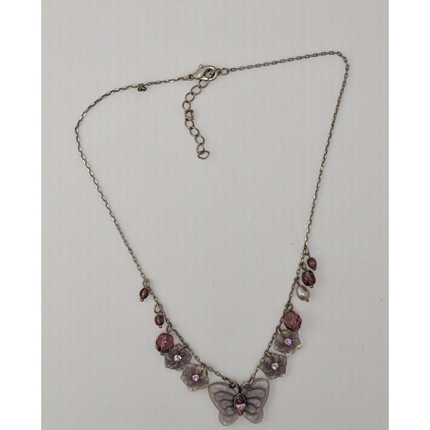 Fairycore Purple Butterfly And Floral Charm Necklace With Beaded Accents
