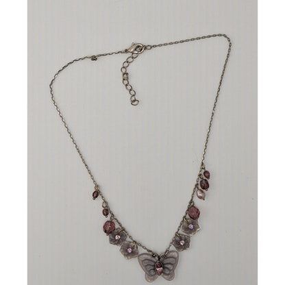 Fairycore Purple Butterfly And Floral Charm Necklace With Beaded Accents